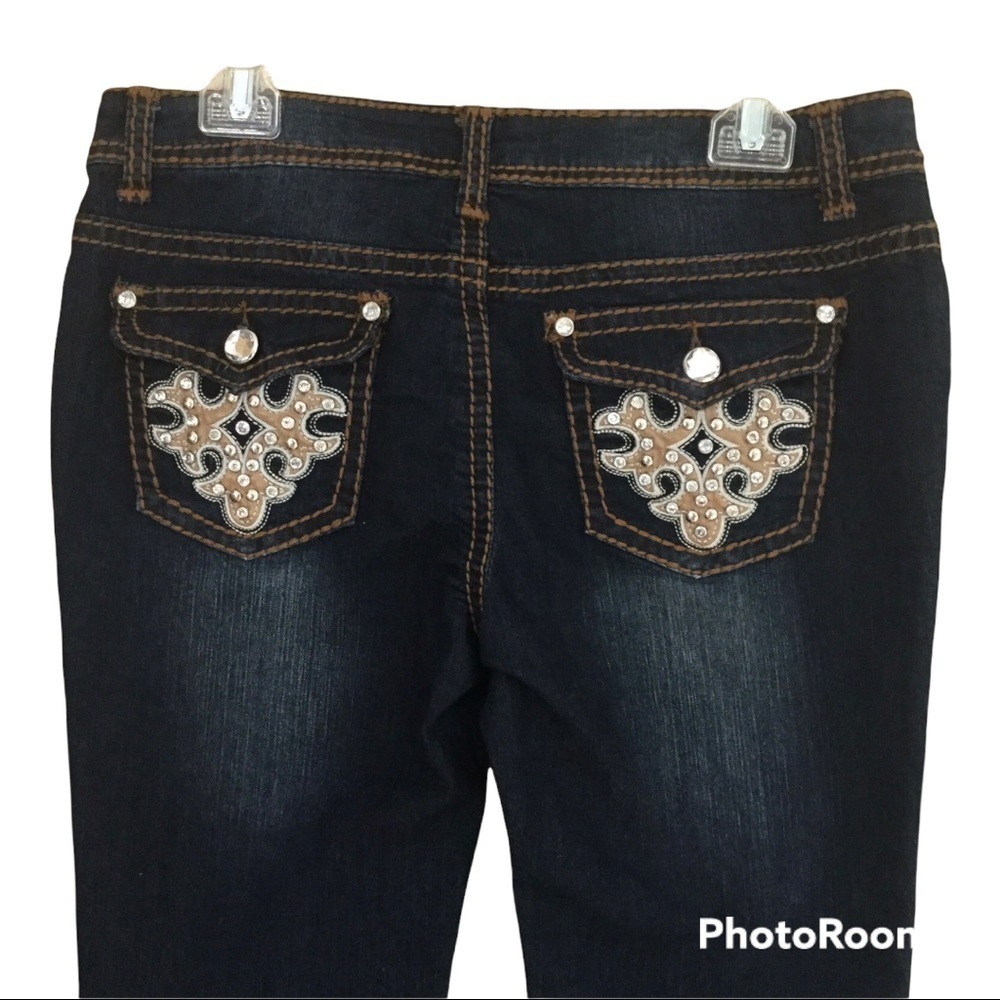 XXI Premium Denim Women Size 28 Long Dark Wash Low Rise Flap Pocket Bootcut Jean
